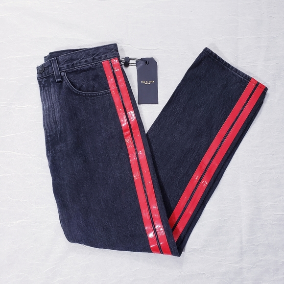 rag & bone Black Straight Leg Jeans with a chic red stripe NWT - Picture 2 of 14